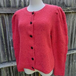 Talbots Cardigan Sweater Vhunky Knit Ribbed Texture Large Petite Preppy